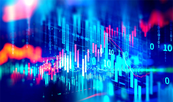 A graphic visualisation of data interspersed across overlapping numbers and charts.