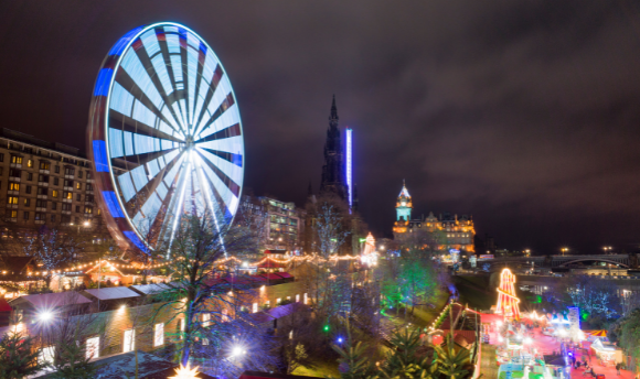 Night time view of Princes Street Edinburgh 