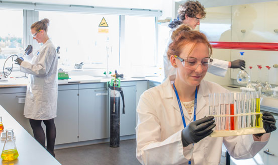 Queen Margaret University students in the lab