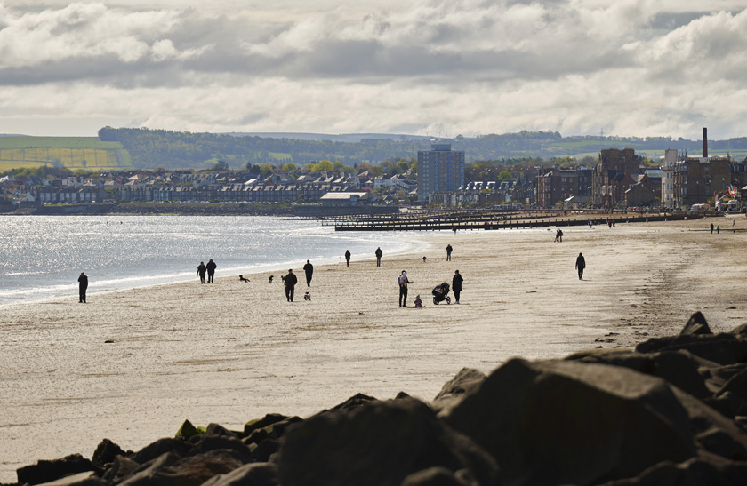 A wide shot of Portobello Beach