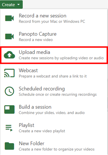 Image of Upload Media Panopto