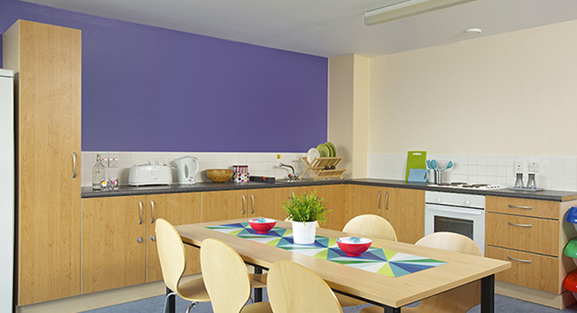 A bright open shared kitchen in the student accommodation