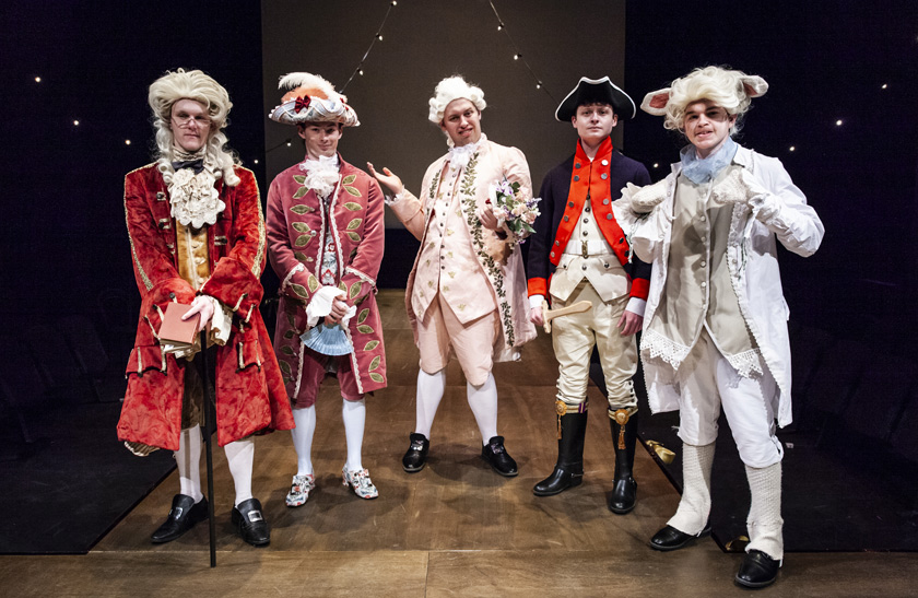 A group of students dressed in period clothing in the 2024 Costume Showcase.