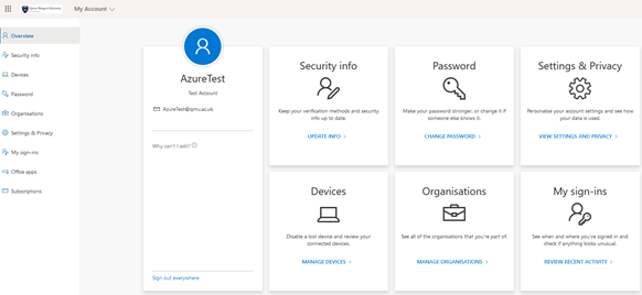 SSPR Set-up page