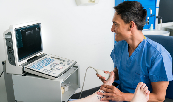 Using ultrasound on the foot.