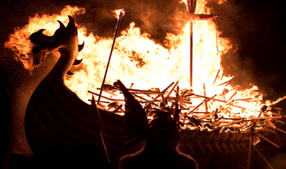 Up Helly Aa festival burning galley ship.